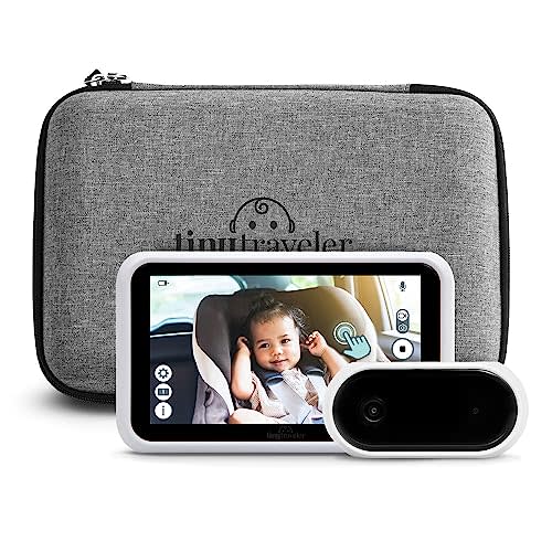 Tiny Traveler Baby Monitor Portable Baby Car Camera with Add-On Camera & Travel Kit, Night Vision HD 720p 5" Touchscreen, Battery Powered, Split-Screen, Travel Pouch Included - White