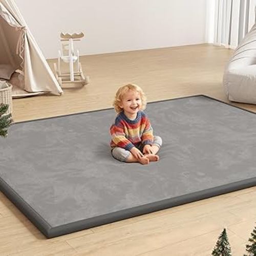 Baby Play Mat for Floor, 1.3'' Thick Memory Foam Tummy Time Mat - Super Soft Coral Velvet Nursery Rug with Non-Slip Backing, Crawling Rug for Toddlers/Infants, Yoga & Tatami Use, 71''x 79''