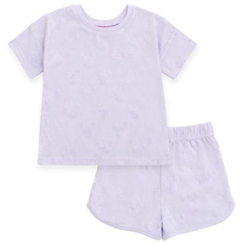 Disney Minnie Mouse Baby Girls French Terry Drop Shoulder T-Shirt and Dolphin Shorts Outfit Set Infant