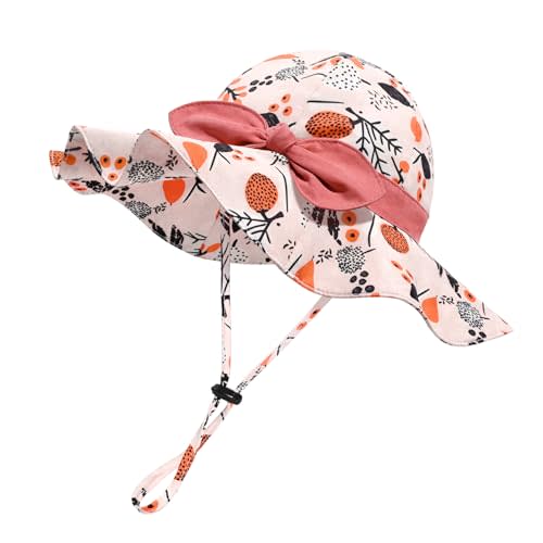 Baby Girl Sun Hat with UPF 50+ Outdoor Adjustable Beach Hat with Wide Brim Bucket Hats