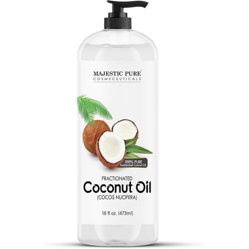 Majestic Pure Fractionated Coconut Oil – Lightweight Liquid Carrier Oil for Essential Oils, Massage, Skin, Hair & DIY Personal Care Applications -16 Fl Oz