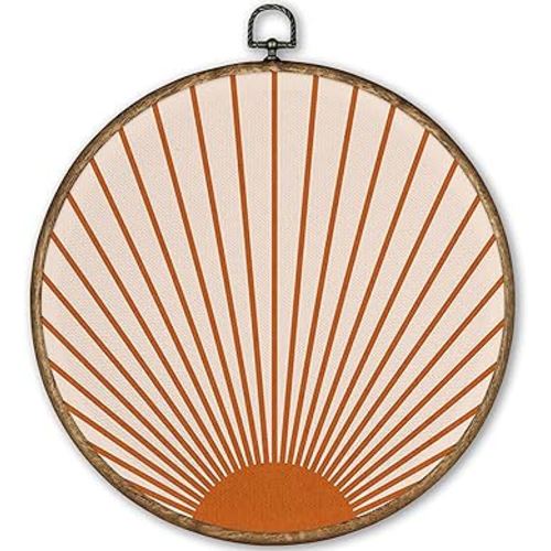TLESKE Orange Boho Sun Round Wall Art Decor, Bohemian Sunshine Framed Canvas Prints Wall Art Artwork, Abstract Minimalist Wall Hanging Room Door Decor Decorations for Bedroom Living Room 10x10
