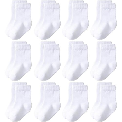 Baby Crew Socks 12-Pack,Newborn Baby Boys Girls Socks 0-3/3-6 Months,No Polyester,Soft Skin-Friendly,Combed Cotton