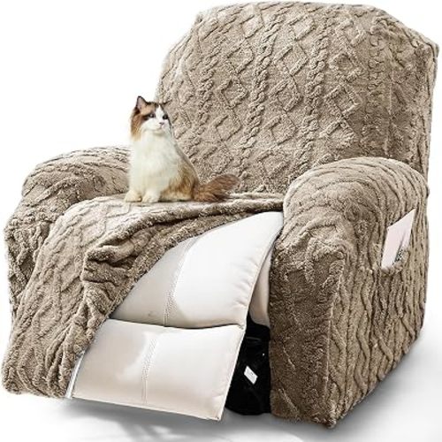 JOKIVTOU Recliner Chair Covers 4-Pieces Reclining Chair Slipcovers with Pocket& Elastic Bottom, Soft Feel Fitted Lazy Boy Sofa Couch Cover Washable, Stretch Recliner Furniture Protector
