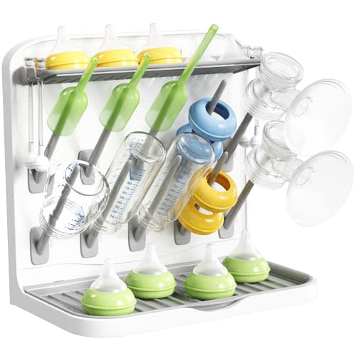 Lifewit Baby Bottle Drying Rack with 10 Hooks, Newborn Essentials Must Haves, Countertop Holder Organizer for Baby Stuff, Rack Dryer for Pacifiers, Weighted Straws, Pump Parts