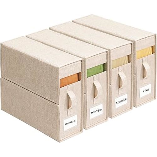 Sheet Organizers and Storage for Linen Closet, 4Pack Beige