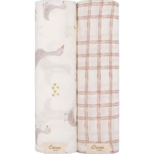 Charlie 2-pc. Farmhouse Goose/Check Muslin Swaddle Set - Crane Baby | Maisonette