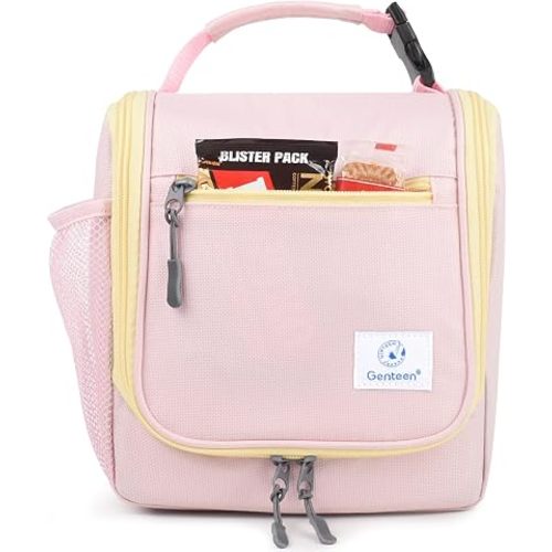 Genteen Kids Lunch Box, Insulated Lunch Bag for Kids, Toddler, Girl, and Boy; Holds Lunch Box, Water Bottle, & Snacks; Easy-Clean Water-Resistant Fabric & Multiple Zippered Pockets (Pink)