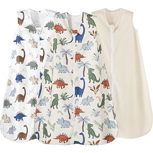 david's kids 3 Pack Warm Micro Fleece Baby Sleep Sack 6-12 Months, Soft Baby Wearable Blankets with 2-Way Zipper, Comfy Winter Sleeping Bags for Infant Newborn Boys Girls, Medium Size, Dinosaur