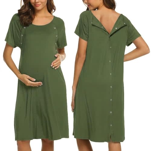 Ekouaer Women’s Nursing/Delivery/Labor/Hospital Nightdress Short Sleeve Maternity Nightgown with Button S-XXL