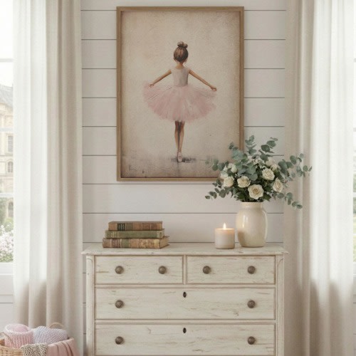 Ballet Nursery Art, Ballerina Nursery Decor, Pink Girl's Room Ballet Dancer Painting, Ballerina Print, PRINTABLE Girl Wall Art