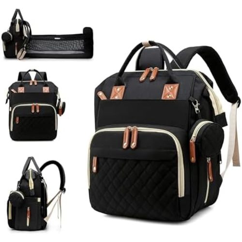 Baby Diaper Backpack with Changing Pad, Waterproof, USB Port, Large Capacity (Black)