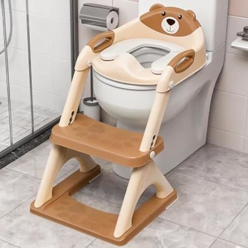 Potty Training Toilet for Toddlers, 2-in-1 Potty Training seat, Anti-Slip (Chocolate, Bear)