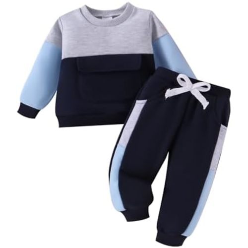 Baby Boy Clothes Toddler Fall Winter Outfits Long Sleeve Patchwork Sweatshirt Pullover Tops + Sweatpants 6 Months-3T