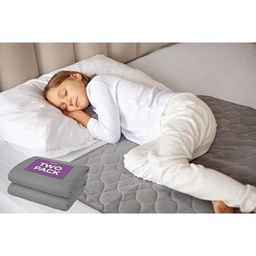 Lynmark® 2X Toddler Potty Training Bed Pads - Soft Waterproof Bedwetting Pee Protector Mat for Kids - Multi-Layer Non-Slip Washable Incontinence Mattress Sheet Absorbs Up to 2000ml - 33" x 27", Grey