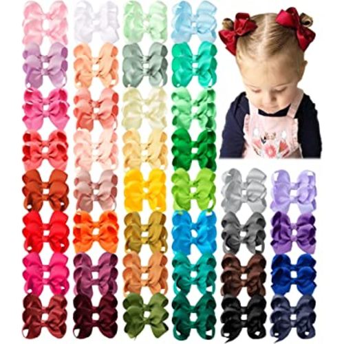 80 PCS Boutique Grosgrain Ribbon Pinwheel 3" Hair Bows Alligator Clips For Babies Toddlers Teens