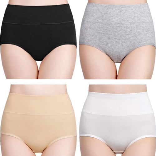 wirarpa Women's Cotton Underwear High Waisted Ladies Panties Full Coverage Briefs 4 Pack (Regular & Plus Size)