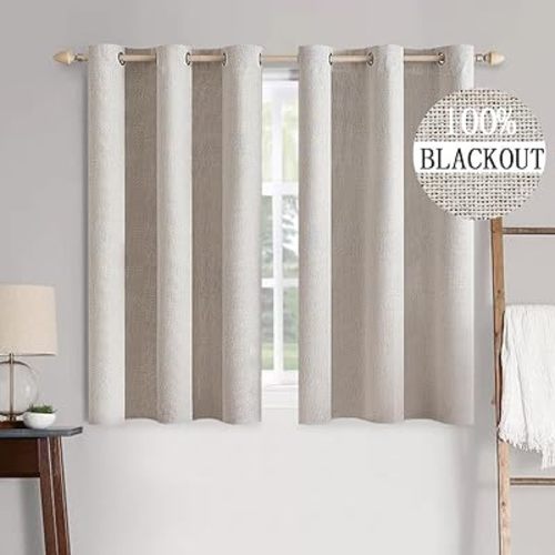 MIULEE 100% Blackout Linen Curtains for Bedroom 42x63 Inches Ivory