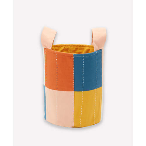 Checkered Fabric Storage Bin  - Mustard
