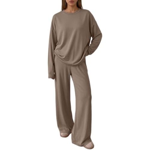 Trendy Queen Womens 2 Piece Fall Lounge Sets Oversized Tops Wide Leg Pants