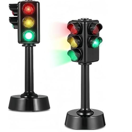 Jarbins Traffic Light Toy for Kids, 2Pcs Mini Traffic Signal Lamp Stop Model, Red Green Game Early Education Playset, Toddler Party Favor
