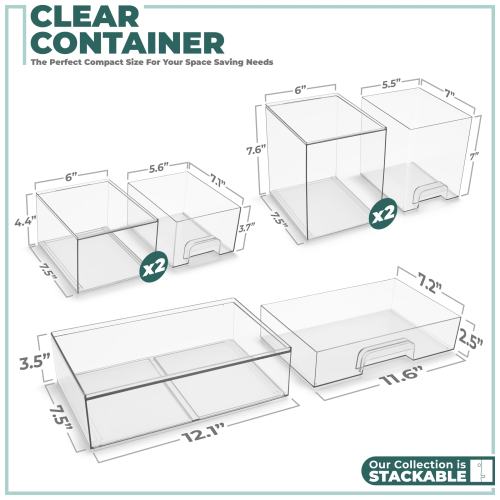 Sorbus Stackable Acrylic Storage Drawers, Clear Plastic Organizer Bins for Countertop Organization