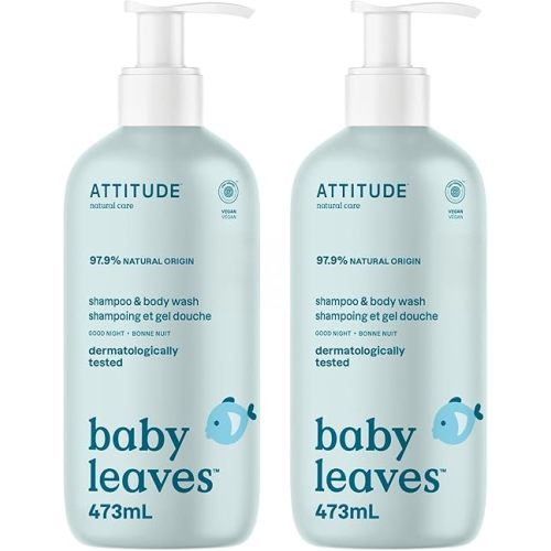 ATTITUDE 2-in-1 Shampoo and Body Wash for Baby, EWG Verified, Dermatologically Tested, Vegan, Good Night, 16 Fl Oz (Pack of 2)