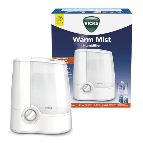 Vicks Warm Mist Humidifier for Medium to Large Rooms, 1 Gal Tank | Ultrasonic humidifier supports easier breathing at night, top fill, quiet operation, suitable as a nursery humidifier