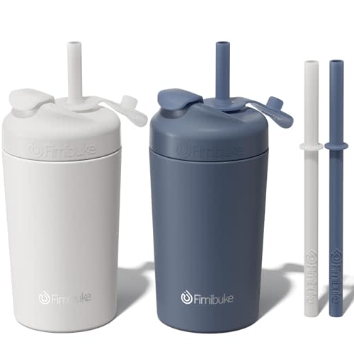 Fimibuke Kids & Toddler Cups, 10 OZ Spill Proof Straw Cups for Toddlers | Leak-Proof Kids Insulated Tumblers with Screw-On Lid & Silicone Straws with Stopper, Stainless Steel Sippy Cup for Girls Boys