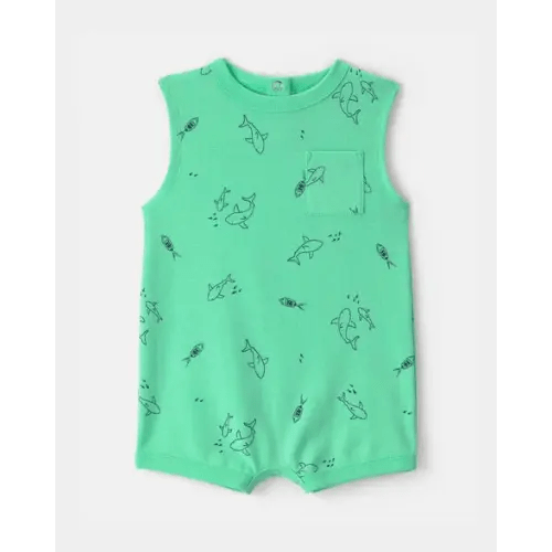 Baby Boy Shark Sleeveless Romper - Green | Carter's