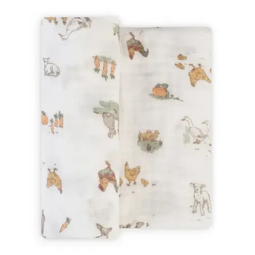 The Little Linen Co. Muslin Wrap Print Farmyard Lamb | Baby Bunting AU