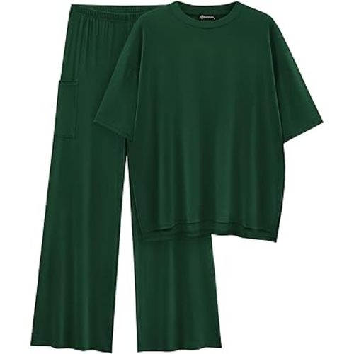 PRETTYGARDEN Women's 2 Piece Outfits Casual Short Sleeve Pullover Tops and Wide Leg Pants Lounge Sets Tracksuits