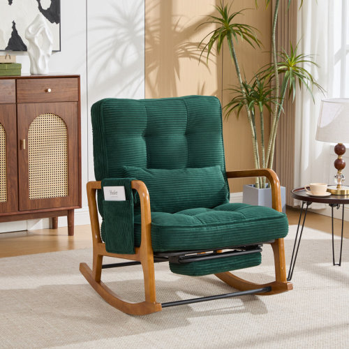 Rebrilliant Rocking Chair with Footrest,Rocker Nursery Chair with Side Pocket, Glider Rocker, Accent Reading Chair for Living Room | Wayfair