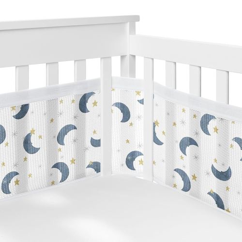 Sweet Jojo Designs + BreathableBaby Moon and Star Boy, Girl, Unisex/Gender Neutral Breathable Mesh Crib Liner Pad Baby and Infant - Navy Blue and Gold Watercolor Celestial Sky Outer Space Galaxy