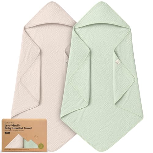 KeaBabies Muslin Hooded Baby Towels for Newborn Girls, Boys - 2-Pack, 30x30 Organic Cotton Baby Bath Towels Hooded, Soft Absorbent, Toddlers, Kids, Infant, Newborn Bath Essentials (Sage, Petite)