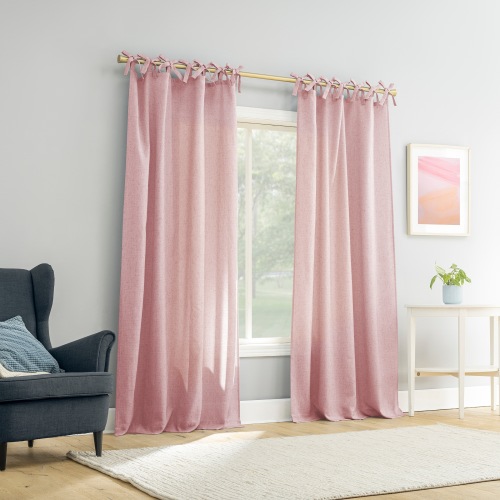 Sun Zero Roxy Generation Slub Texture Tacked Bow Semi-Sheer Tie Top 1-Piece Curtain Panel, Single Panel