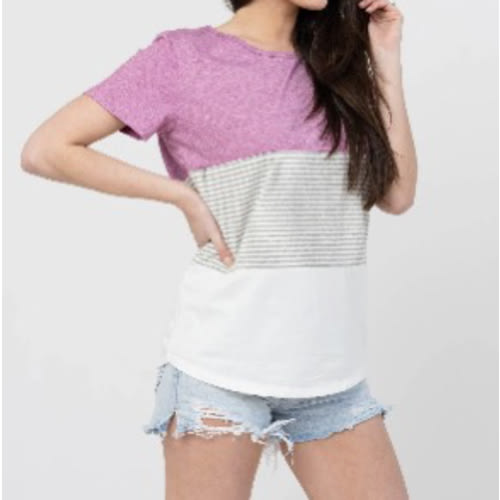 Nursing T-Shirt- 3 Block Colorblock- Pink