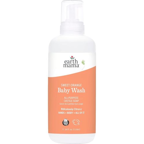 Earth Mama Sweet Orange Baby Wash Liquid Hand Soap Refill, Organic Body Wash for Sensitive Skin, All Purpose Castile Soap Liquid with Coconut Oil, Shea Butter, Calendula & Aloe, 34 fl oz