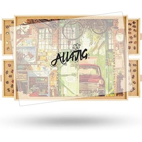 ALL4JIG 1500 Pieces Rotating Puzzle Board with 4 Drawers and Cover,25"x34" Portable Wooden Jigsaw Puzzle Table for Adults,Lazy Susan Spinning Puzzle Boards Birthday Gift for mom