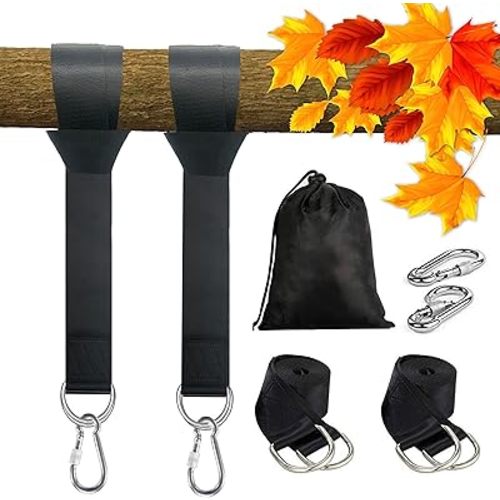 Tree Swing Hanging Straps Kit 4Ft, Robust, Reliable, and Flexible - Supports up to 2000 lbs - Effortless Setup with Sturdy Carabiners - Ideal for Hammocks, Swings, and Beyond (Black, 4FT)