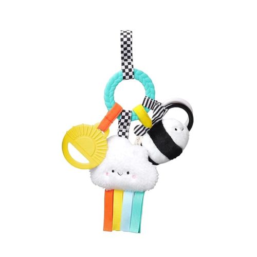 Itzy Ritzy Teething Activity Toy - Bitzy Busy Ring Infant Teething Toy Features Braided Ring & Dangling Toys, Includes Teether, Textured Ribbons, Crinkle Sound & Jingle Bell - 0 Months & Up (Rainbow)