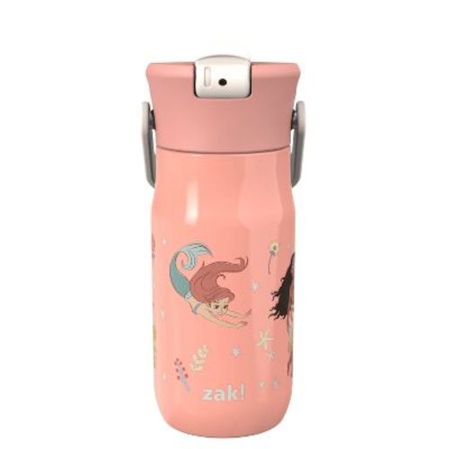 Zak Designs 14oz Princess Stainless Steel Vacuum Harmony Straw Water Bottle Pink