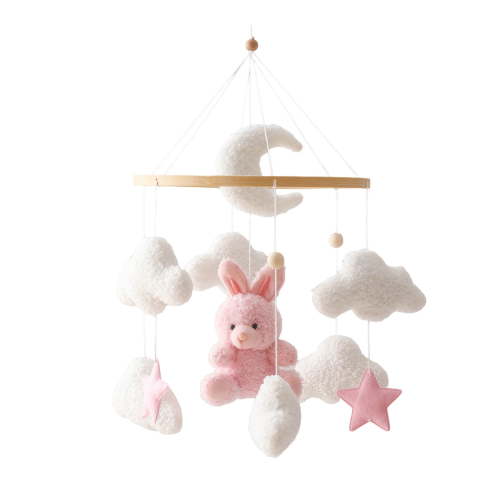 Baby Crib Mobile Bunny Decoration, Rotating Nursery Mobile with Rabbits Stars and Clouds, Baby Sleep Soother Hanging Ornament for Infant Bedroom and Newborn Gift