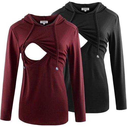 Women's Nursing Hoodie Sweatshirt Long Sleeves Breastfeeding Maternity Tops Casual Clothes