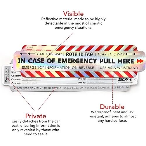 Original ROTH ID TAG™ Kit | Emergency Contact Identification System for Car Seats, Red, White, Black