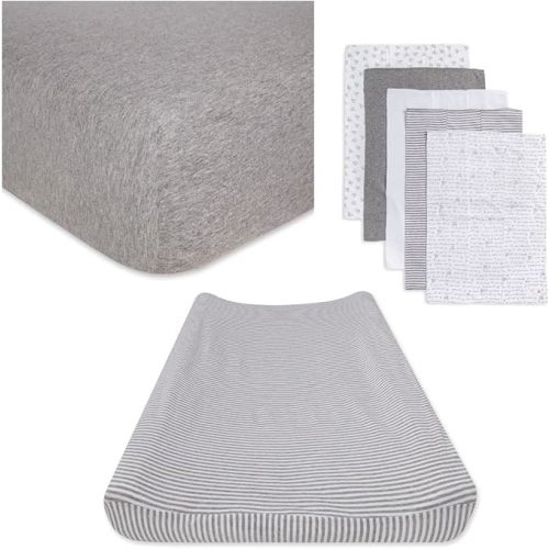 Burt's Bees Baby Unisex Baby Gift Set - Crib Sheet, Changing Pad Cover & Burp Cloths, 100% Organic Cotton Essentials Bundle