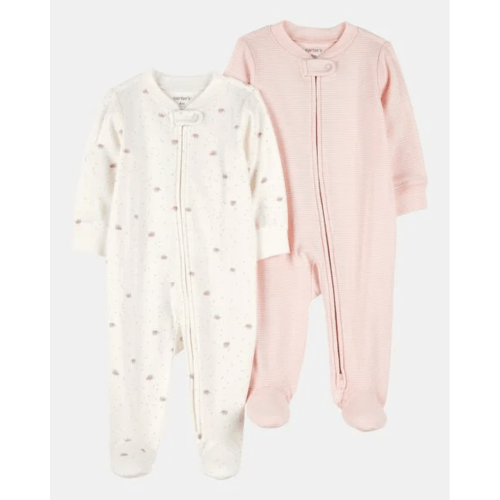 Baby Girl 2-Pack 2-Way Zip Cotton Sleep & Play Pajamas - White/Pink | Carter's