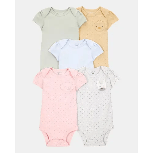 Baby Girl 5-Pack Animal Short-Sleeve Cotton Bodysuits | Carter's