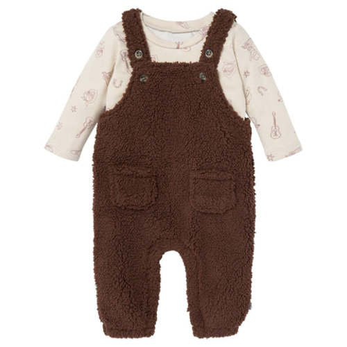 2-Piece Baby Boys Rich Brown Microplush Overalls