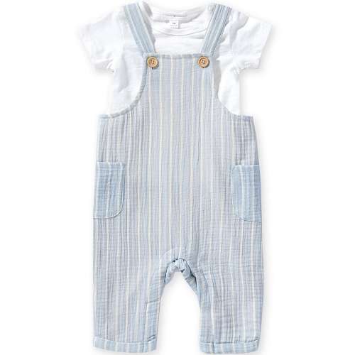 Scene&Heard Baby Boys Short Sleeve Shirt & Striped Gauze Overall Set